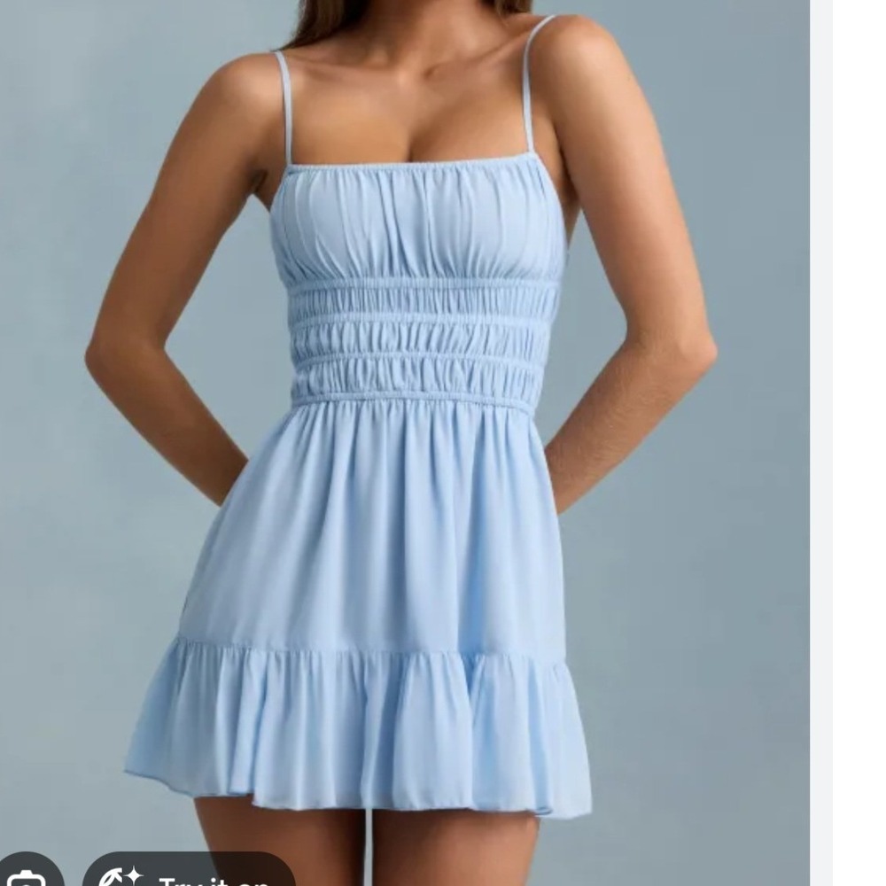 Oh Polly Tessara Shirred Camisole Mini Dress Light Blue Georgette US 10 NEW‎